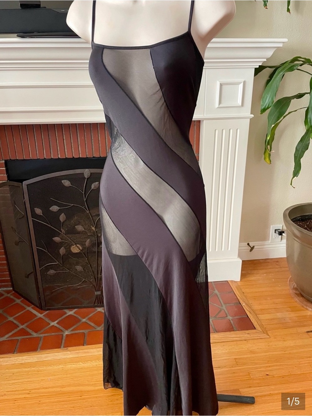 Frederick's of Hollywood Black Sheer Diagonal Panel Slip Dress